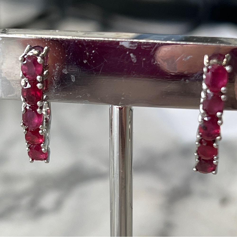 SPRING SALE! Genuine Ruby Hoop Earrings set in rhodium over 925 Sterling Silver.